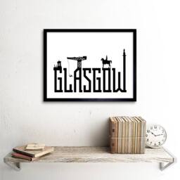 "Wee Blue Coo Glasgow City Scotland Landmarks Silhouettes 12x16"" Framed Art Print in White - Size: W12"" x H16""" - thumbnail 2