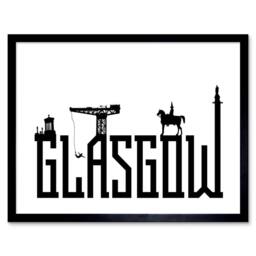 "Wee Blue Coo Glasgow City Scotland Landmarks Silhouettes 12x16"" Framed Art Print in White - Size: W12"" x H16""" - thumbnail 1