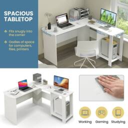 KORVIXA L-Shaped Corner PC Desk PC Table Writing Desk in Warm White - Size: 100 cm x 100 cm - thumbnail 5