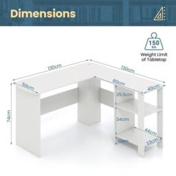 KORVIXA L-Shaped Corner PC Desk PC Table Writing Desk in Warm White - Size: 100 cm x 100 cm - thumbnail 2