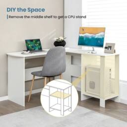 KORVIXA L-Shaped Corner PC Desk PC Table Writing Desk in Warm White - Size: 100 cm x 100 cm - thumbnail 4