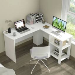 KORVIXA L-Shaped Corner PC Desk PC Table Writing Desk in Warm White - Size: 100 cm x 100 cm - thumbnail 3