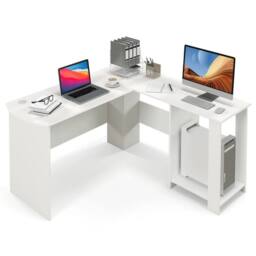 KORVIXA L-Shaped Corner PC Desk PC Table Writing Desk in Warm White - Size: 100 cm x 100 cm