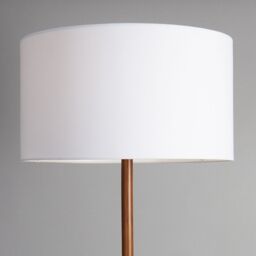 ValueLights Heather Dark Wood Floor Lamp with Fabric Drum Shade & LED Bulb in Natural - thumbnail 3