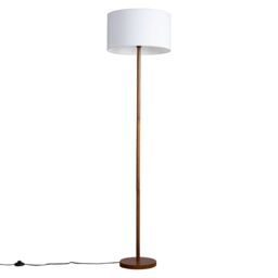ValueLights Heather Dark Wood Floor Lamp with Fabric Drum Shade & LED Bulb in Natural - thumbnail 1