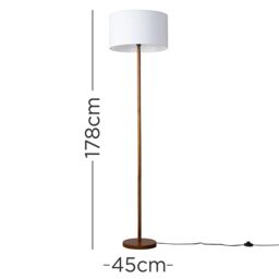 ValueLights Heather Dark Wood Floor Lamp with Fabric Drum Shade & LED Bulb in Natural - thumbnail 4