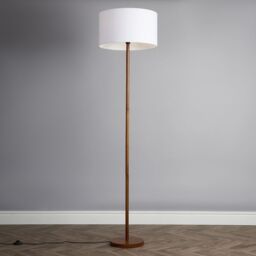 ValueLights Heather Dark Wood Floor Lamp with Fabric Drum Shade & LED Bulb in Natural - thumbnail 2