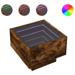 Berkfield Home Bedside Table with Infinity LED Smoked Oak 40x40x30 cm in Brown - Size: 40 x 40 x 30 cm - thumbnail 2