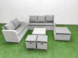 Fimous 8 Seater PE Rattan Wicker Garden Furniture Patio Conservatory Sofa Set with Square Coffee Table 3 Seater Sofa Love Sofa 3 Stool Side Table - thumbnail 2
