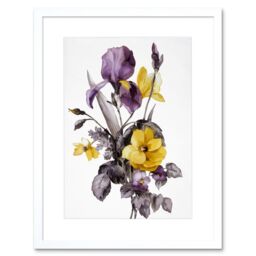"Artery8 Wall Art Print Flowers Purple Yellow Art Framed 9x7 inch in White - Size: W7"" x H9""" - thumbnail 1