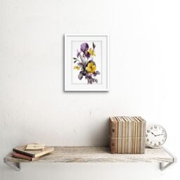 "Artery8 Wall Art Print Flowers Purple Yellow Art Framed 9x7 inch in White - Size: W7"" x H9""" - thumbnail 2