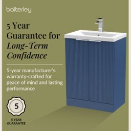 Balterley Fluted Front Floor Standing 2 Door Vanity Basin Unit 600mm, Satin Blue - thumbnail 6