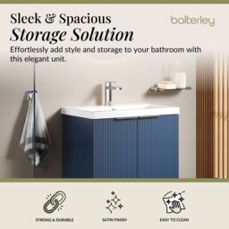 Balterley Fluted Front Floor Standing 2 Door Vanity Basin Unit 600mm, Satin Blue - thumbnail 2