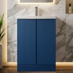 Balterley Fluted Front Floor Standing 2 Door Vanity Basin Unit 600mm, Satin Blue - thumbnail 8