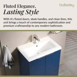 Balterley Fluted Front Floor Standing 2 Door Vanity Basin Unit 600mm, Satin Blue - thumbnail 4