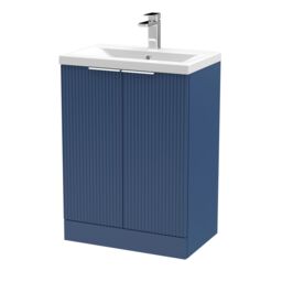 Balterley Fluted Front Floor Standing 2 Door Vanity Basin Unit 600mm, Satin Blue