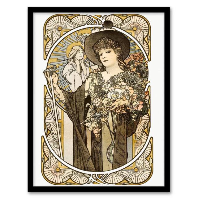 Artery8 Alphonse Mucha Framed Wall Art La Tosca Theatre Play Vintage Advert in White - Size: A4 - image 1