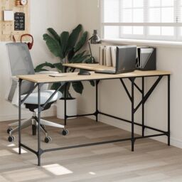 Berkfield Home Desk Sonoma Oak 149x149x75 cm Engineered Wood in Brown - Size: 149 x 149 x 75 cm - thumbnail 1