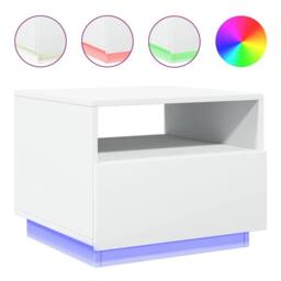 Berkfield Home Coffee Table with LED Lights White 50x49x40 cm - Size: 50 x 49 x 40 cm - thumbnail 1