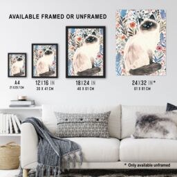 "Artery8 Cat Lover Cute Birman in Lavender Flowers Wall Art Print - Size: W12"" x H16""" - thumbnail 3