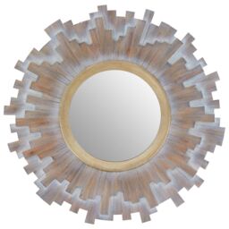 Orsina Sunburst Multilevel Wooden Wall Mirror in Grey
