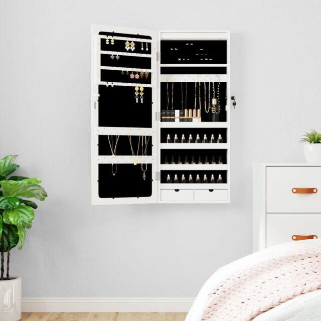 Berkfield Home Mirror Jewellery Cabinet with LED Lights Wall Mounted White - image 1