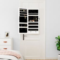 Berkfield Home Mirror Jewellery Cabinet with LED Lights Wall Mounted White - thumbnail 3