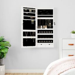 Berkfield Home Mirror Jewellery Cabinet with LED Lights Wall Mounted White - thumbnail 1