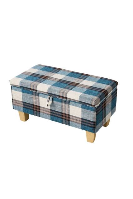 Living and Home Linen Upholstered Storage Ottoman in Blue - image 1