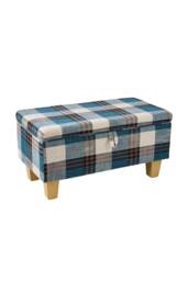 Living and Home Linen Upholstered Storage Ottoman in Blue - thumbnail 4