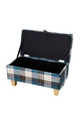 Living and Home Linen Upholstered Storage Ottoman in Blue - thumbnail 2