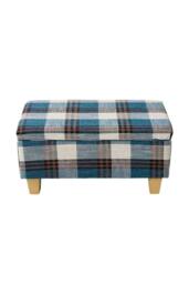 Living and Home Linen Upholstered Storage Ottoman in Blue - thumbnail 3