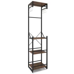 Costway Freestanding Coat Rack Slim Hall Tree w/ 4 Storage Shelves & Hooks in Brown - thumbnail 4