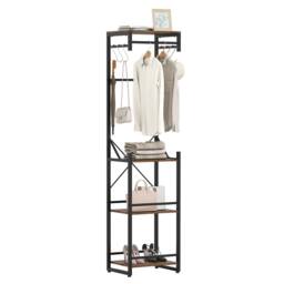 Costway Freestanding Coat Rack Slim Hall Tree w/ 4 Storage Shelves & Hooks in Brown - thumbnail 2