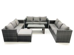 Fimous Outdoor Garden Furniture Set 10 Seater Rattan Sofa Set with Coffee Table Big Footstool Dark Grey Mixed - thumbnail 2