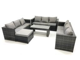 Fimous Outdoor Garden Furniture Set 10 Seater Rattan Sofa Set with Coffee Table Big Footstool Dark Grey Mixed - thumbnail 1