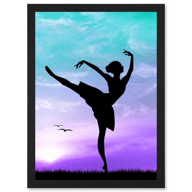Artery8 Photo Mock Up Silhouette Sunset Ballet Dancer A4 Artwork Framed Wall Art Print in Black - image 1