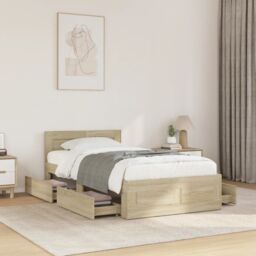 Berkfield Home Bed Frame with Headboard without Mattress Sonoma Oak 90x190 cm Single in Brown - thumbnail 1