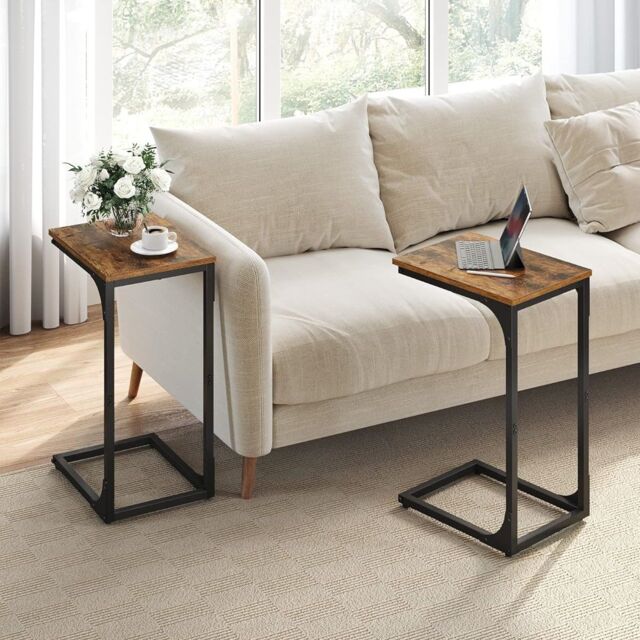 VASAGLE Set of 2 C-Shaped Side Tables Industrial Metal Frame Sofa Bedside in Brown - image 1