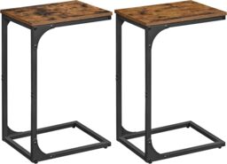 VASAGLE Set of 2 C-Shaped Side Tables Industrial Metal Frame Sofa Bedside in Brown - thumbnail 9