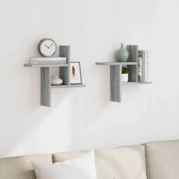 Berkfield Home Wall Shelves 2 pcs Grey Sonoma 38x12x38 cm Engineered Wood - Size: 38 x 12 x 38 cm - thumbnail 1