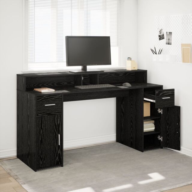 Berkfield Home Desk Black Oak 160x55x91 cm Engineered Wood - Size: 160 x 55 x 91 cm - image 1