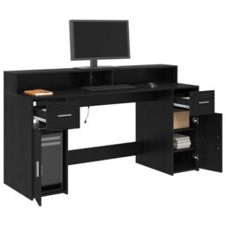 Berkfield Home Desk Black Oak 160x55x91 cm Engineered Wood - Size: 160 x 55 x 91 cm - thumbnail 3