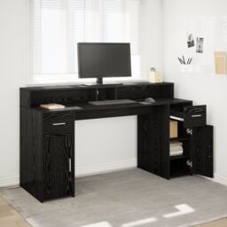 Berkfield Home Desk Black Oak 160x55x91 cm Engineered Wood - Size: 160 x 55 x 91 cm - thumbnail 1