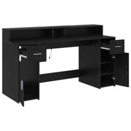 Berkfield Home Desk Black Oak 160x55x91 cm Engineered Wood - Size: 160 x 55 x 91 cm - thumbnail 5