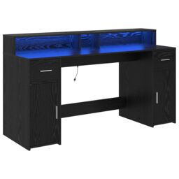 Berkfield Home Desk Black Oak 160x55x91 cm Engineered Wood - Size: 160 x 55 x 91 cm - thumbnail 2