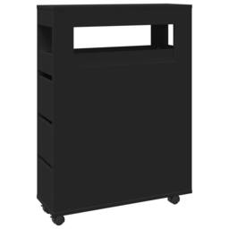 Berkfield Home Narrow Bathroom Cabinet with Wheels Black Engineered Wood - thumbnail 3