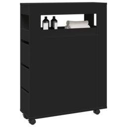 Berkfield Home Narrow Bathroom Cabinet with Wheels Black Engineered Wood - thumbnail 2