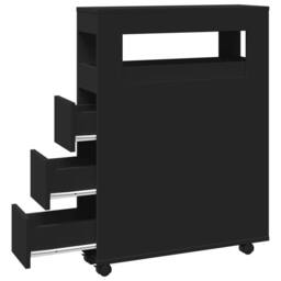 Berkfield Home Narrow Bathroom Cabinet with Wheels Black Engineered Wood - thumbnail 7
