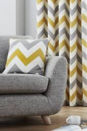 Fusion 'Geo Wave' Modern Print Filled 100% Cotton Cushion in Mustard - Size: 43 cm x 43 cm - thumbnail 2